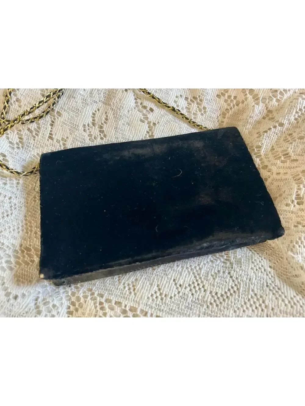 Vintage Black Embroidered Evening Bag with Chain Strap